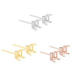 S925 Silver Four Claws Blank Base Women's Ear Studs Empty Support Fit 4/5/6/7mm Square Cabochon DIY Charm Jewelry Making