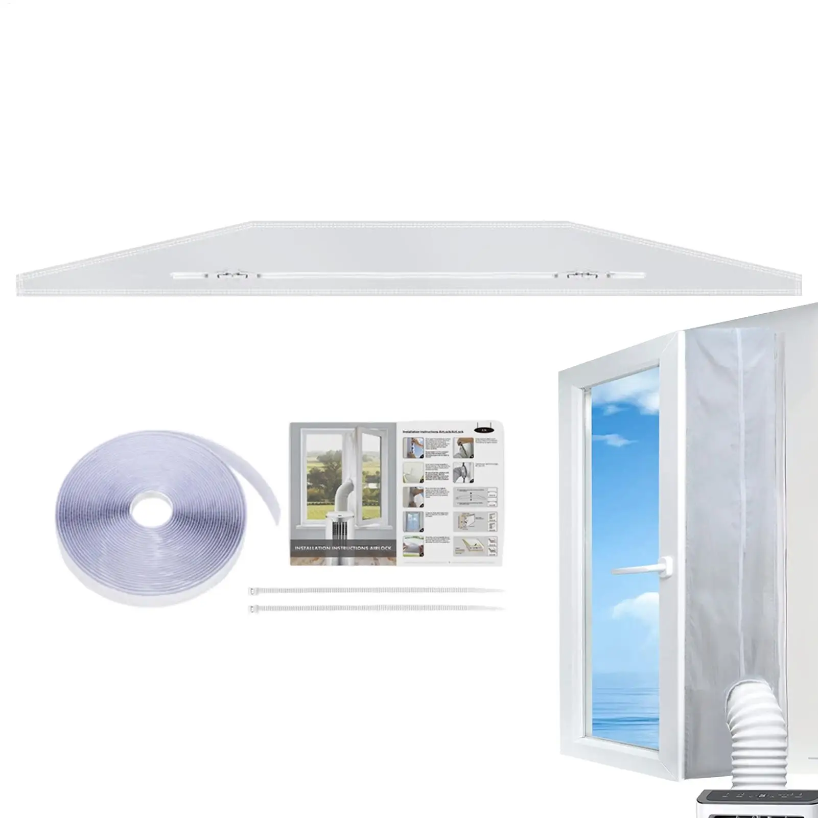3/4m Portable AC Window Sealing Strip AC Unit Window Seal AC Insulation Set With Zip Air Conditioner Vent Sealing Kit