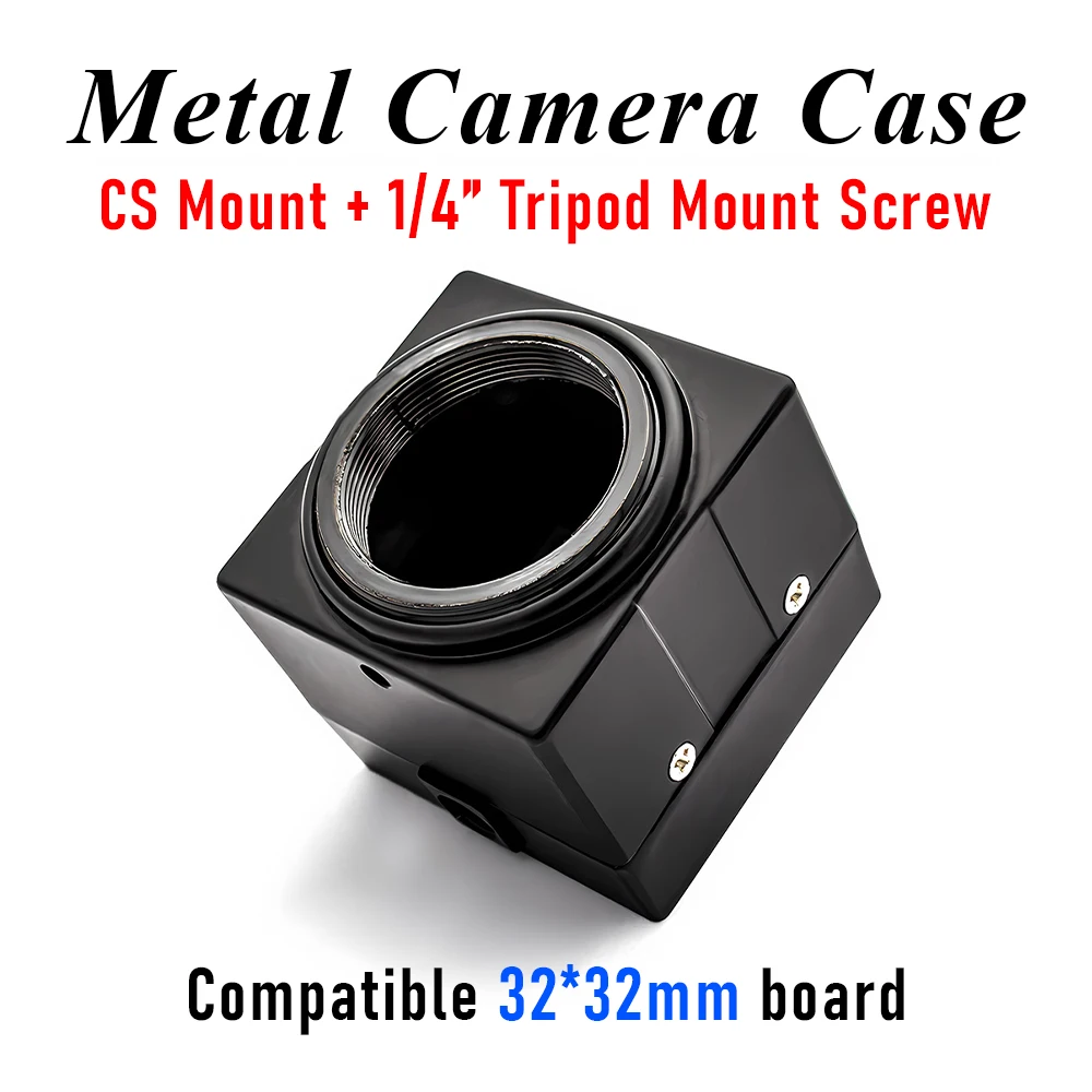 Metal CCTV Camera Housing for 32x32mm Board, CS Mount Security Surveillance Shell with Mounting Bracket & M12 Lens Adapter Ring