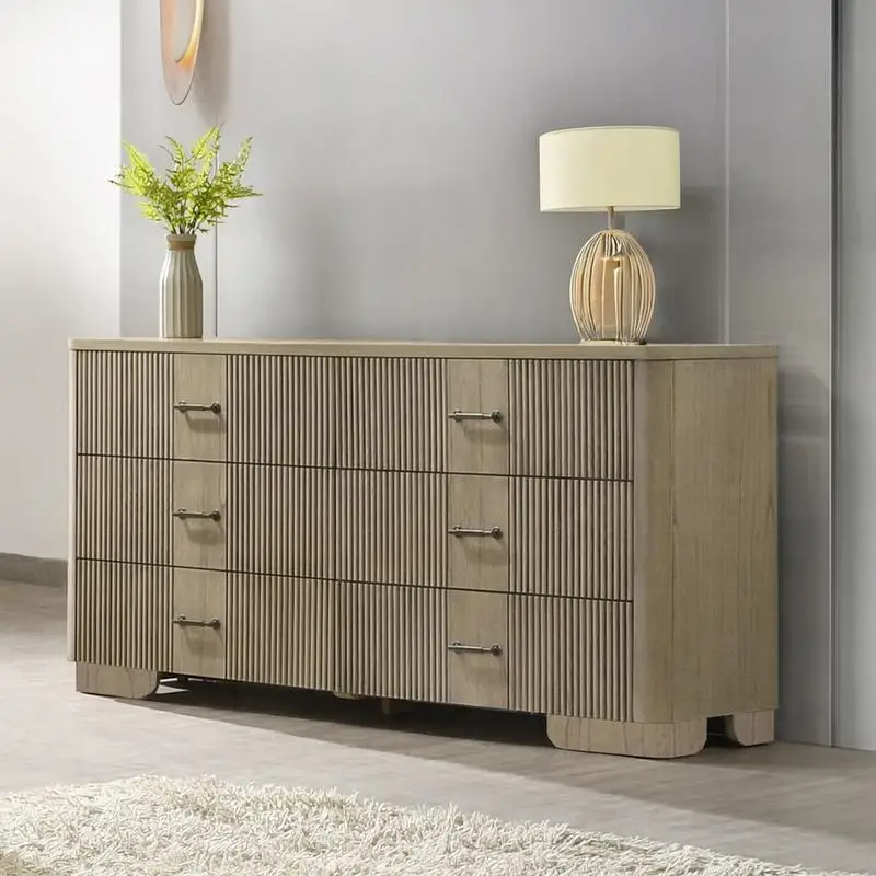 

Transitional Dresser with 6 Storage Drawers, Reeded Front, Antique Oak Finish, Rustic Wooden Bedroom Furniture
