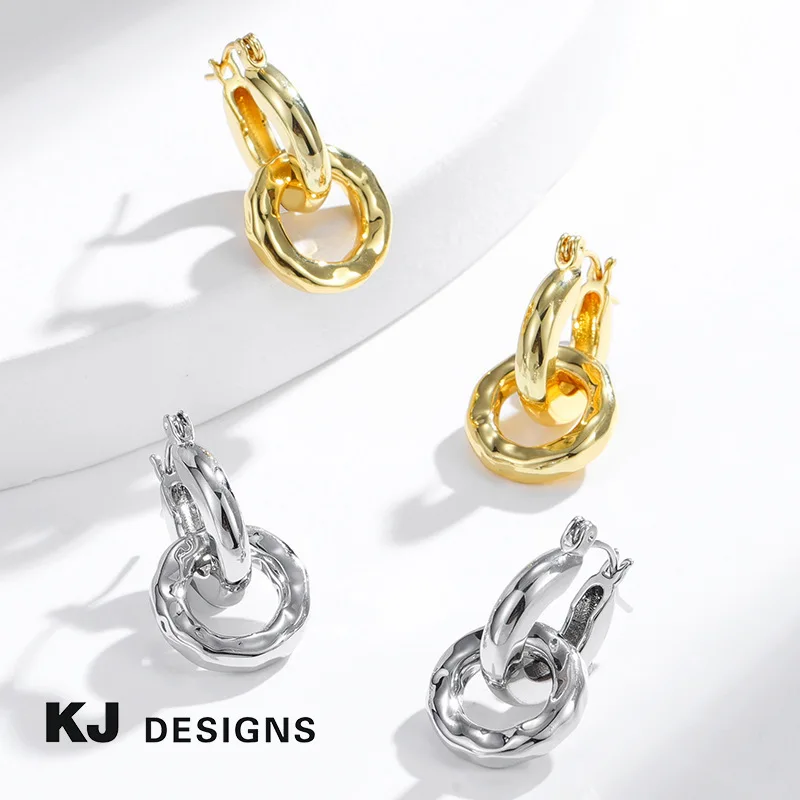Kenjie Copper Plated Real Gold Earrings Women's Circle Natural Water Pattern Special for Removable Fashion Temperament Earrings