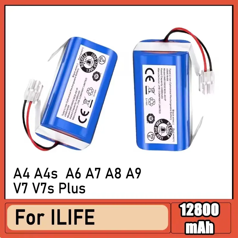 

2025 14.4V/14.8V 12800mah Lithium Battery For ILIFE A4 A4s V7 A6 V7s Plus Robot Vacuum Cleaner INR18650 M26-4S1P battery.