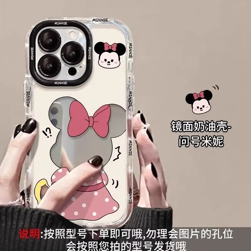 New Disney Cartoon Minnie Mickey Back Figure 16/15/14 Promax Phone Case 13/12 Puff 11 Mirror Xr Anti-fall Protective Case