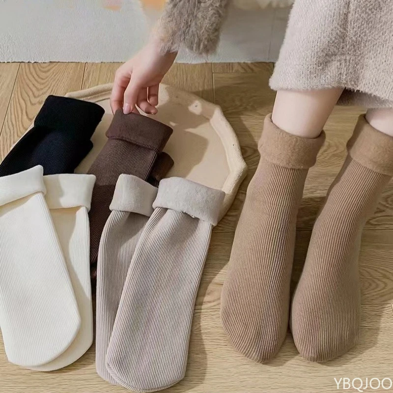 5 Paar Schnee-Samtstiefel für Zuhause, Boden, warme Socken für Damen, Winter, verdickt, warme kurze Socken, thermische Kaschmir-Wollsocken