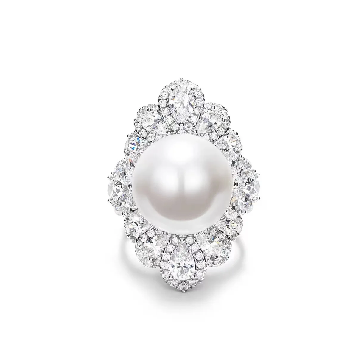 A two -wearing artificial artistan pearl ring heavy worker luxury index finger ring exaggerated versatile high -carbon drilling