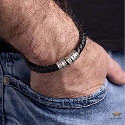 Customized Names Beads Men Braided Bracelet Handmade Leather Jewelry Christmas Fathers Day Gifts For Him Kid Dad Boyfriend Gift