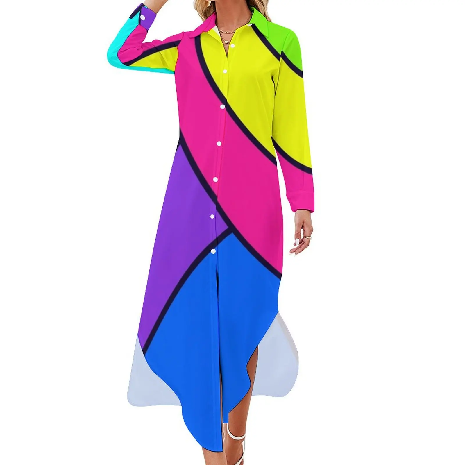 

Bright geometric Long Sleeved Shirt Dress Dress woman luxury dress dresses for womens 2024