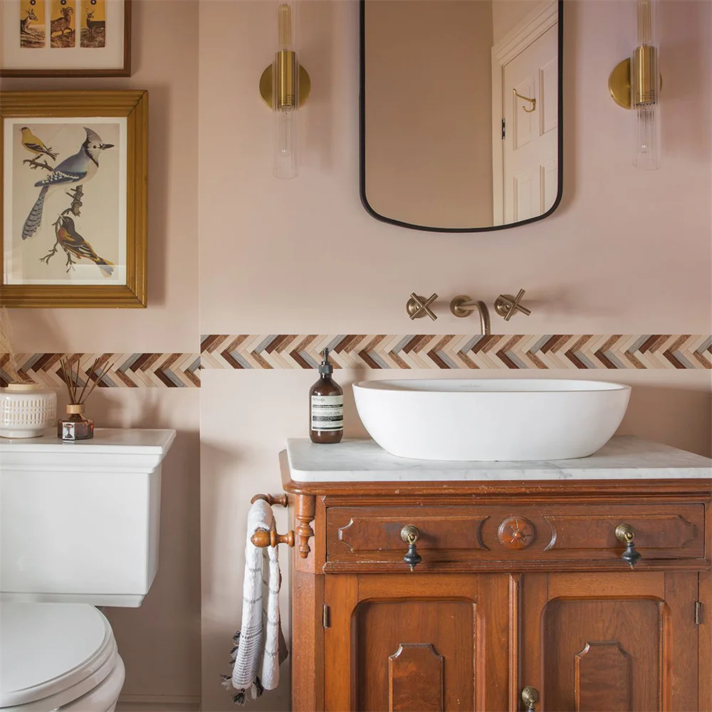 Mosaik Badezimmer Taille Linie Wandaufkleber Wasserdicht Peel & Stick Kunst Backsplash Küche Büro Sockel Linie Dekor Tapete – Detail 18