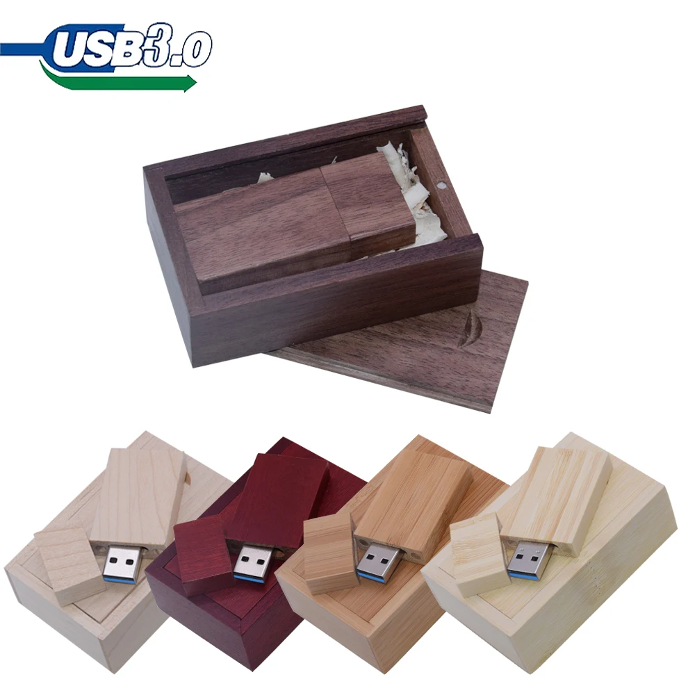 50PCS LOT Square shaped Wooden USB 3.0 Flash Drive With Box 64GB 128GB Memory Stick 8GB 16GB 32GB U Disk High speed transmission