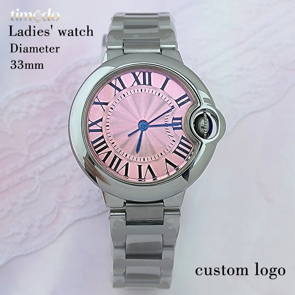 NH05 Women's Watch 33mm Stainless Steel Watch Pink Dial Customized LOGO Suitable for NH05 Movement Watch