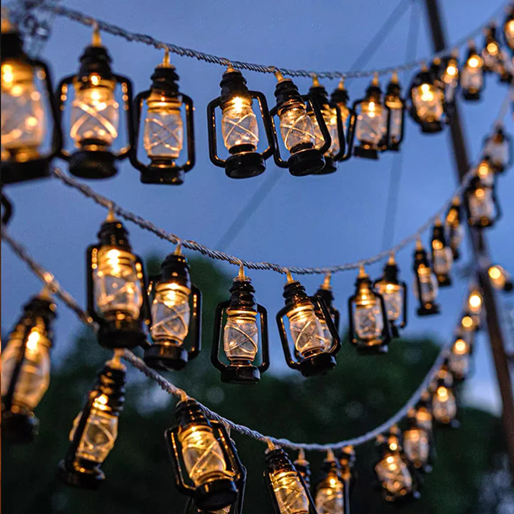 

Decoration Lantern String Lights Battery Powered Mini Retro Kerosene Lamp For Indoor Outdoor Patio Garden Christmas Party