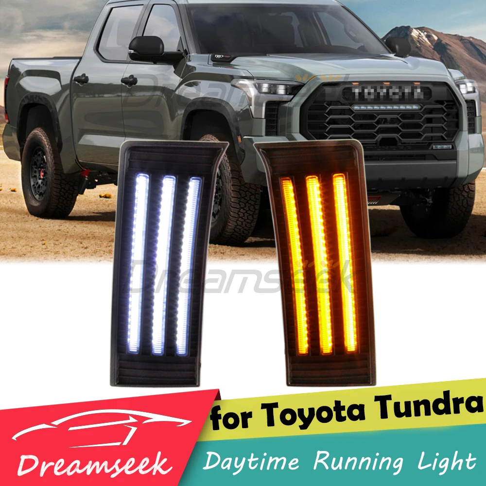 

LED DRL Daytime Running Light For Toyota Tundra XK70 2022+ Fog Lamp Cover Waterproof Driving Daylight W/ Dynamic Turn Signal #SG