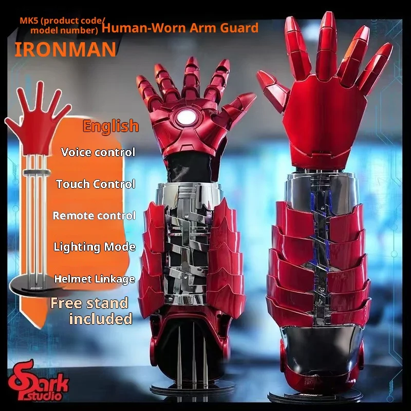 

1:1 шкала, настоящая носимая механическая рука Iron Man MK5 с голосовым управлением и сенсорным пультом дистанционного управления, костюм для косплея для взрослых