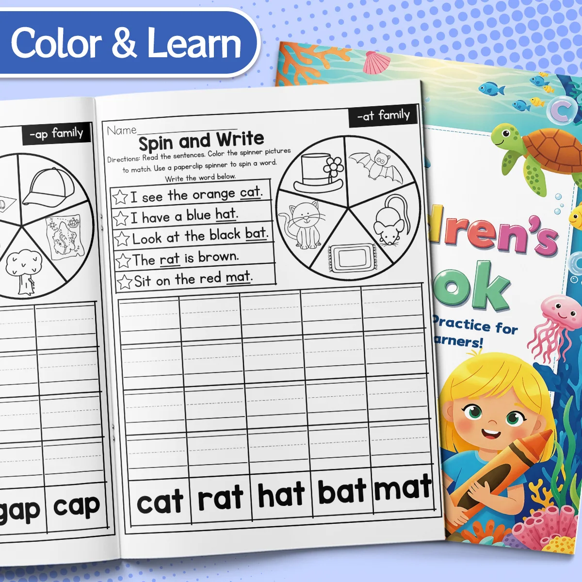 Kids English Word Coloring Book, Cute Cartoon Patterns, Preschool Early Learning Activity Book, Improve Toddler Hands-on Ability