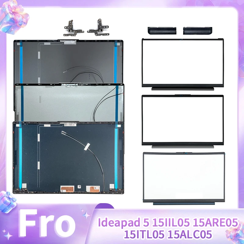 Neu für Ideapad 5 15IIL05 15ARE05 15ITL05 15ALC05 LCD-Rückabdeckung, vordere Blende, Scharniere, Scharnierabdeckung mit WLAN-Antennenkabel
