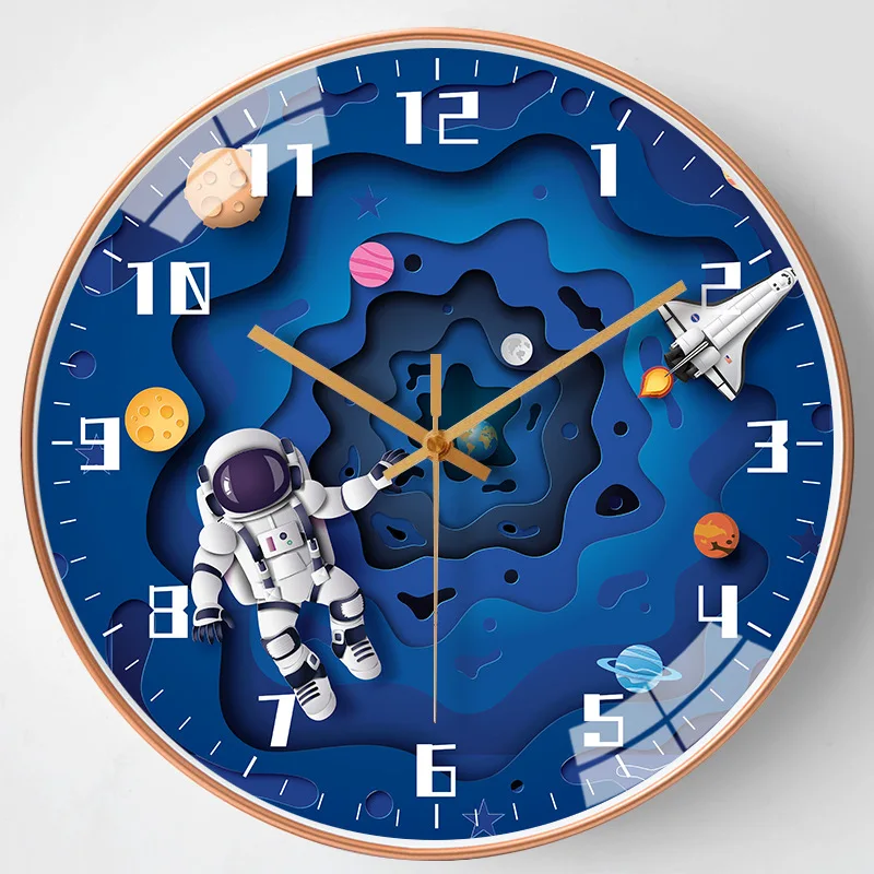 

8 inch 20cm space children's clock Non Ticking Children Round Wall Clock Battery Operated Space Travel Style Decor Children