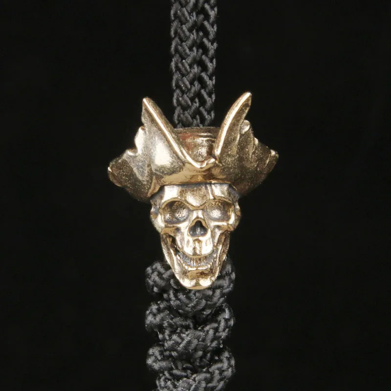 Brass Skull Captain EDC Knife Pendant Vintage Skull Paracord Bead DIY Accessory Keychain Charm Spacer Bead Pendant