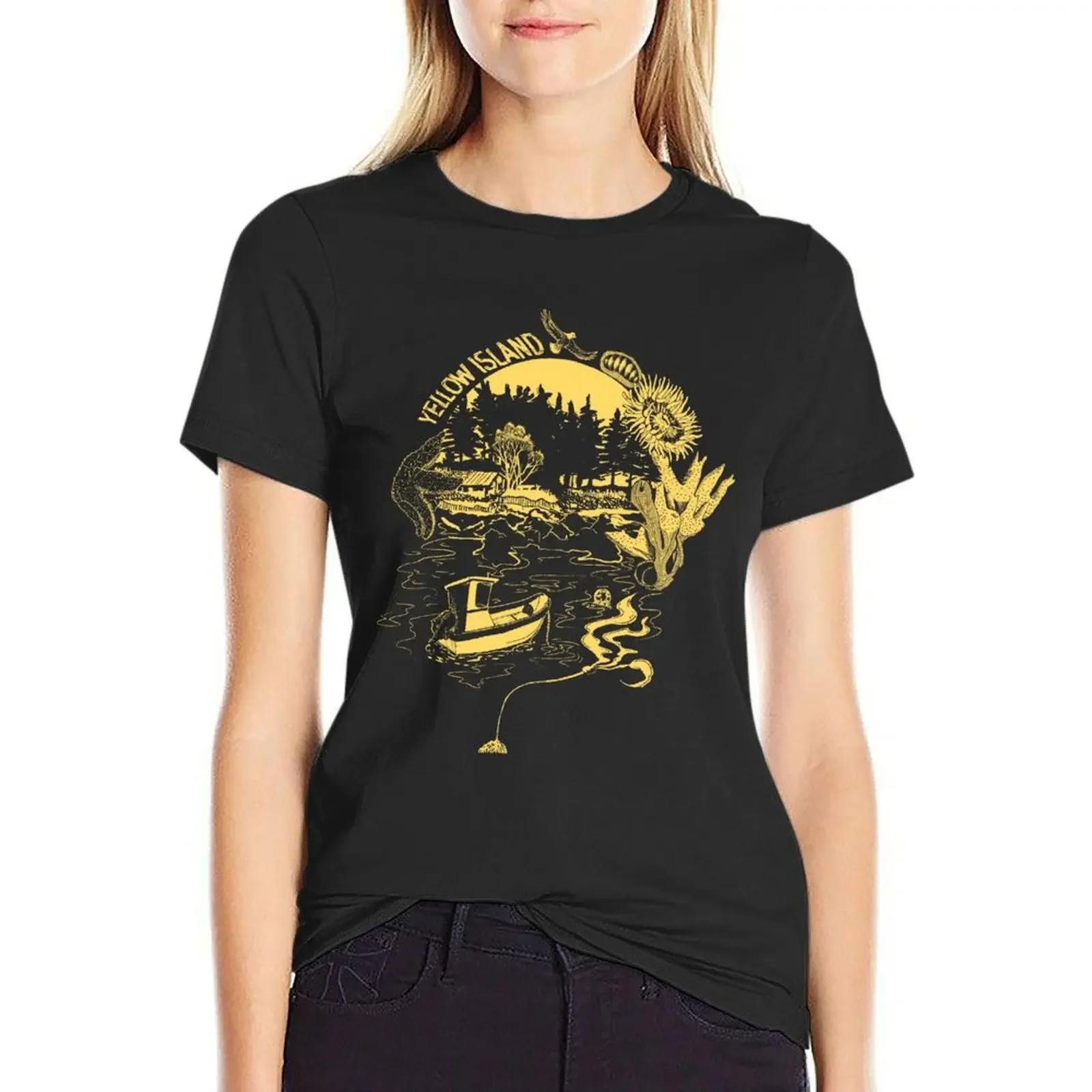 

Yellow Island T-Shirt quick drying female heavyweights Aesthetic clothing korean Women's clothes