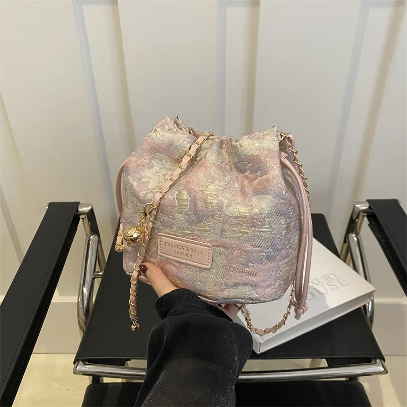 Women Crossbody Mini Shoulder Bags Exact Replicas 2024 Bag Embroidered Bucket Bag Pink Female Wallet Handbag