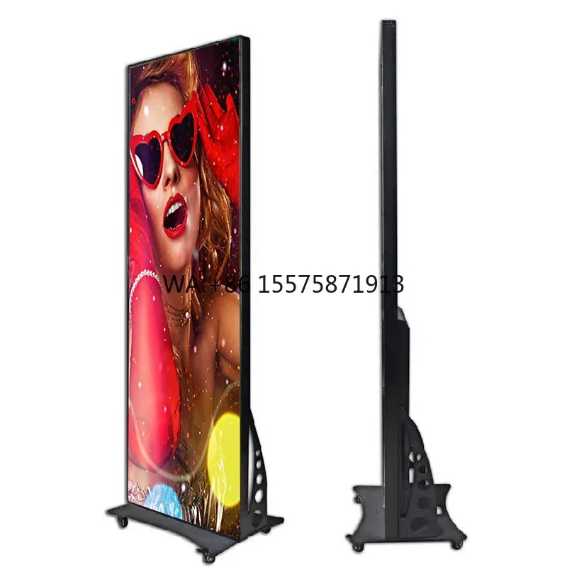 P1.53 Indoor Hd Led Display Portable LED Poster Display Screen Ground Support Standing Vertical Pusher Frame Elevator Use