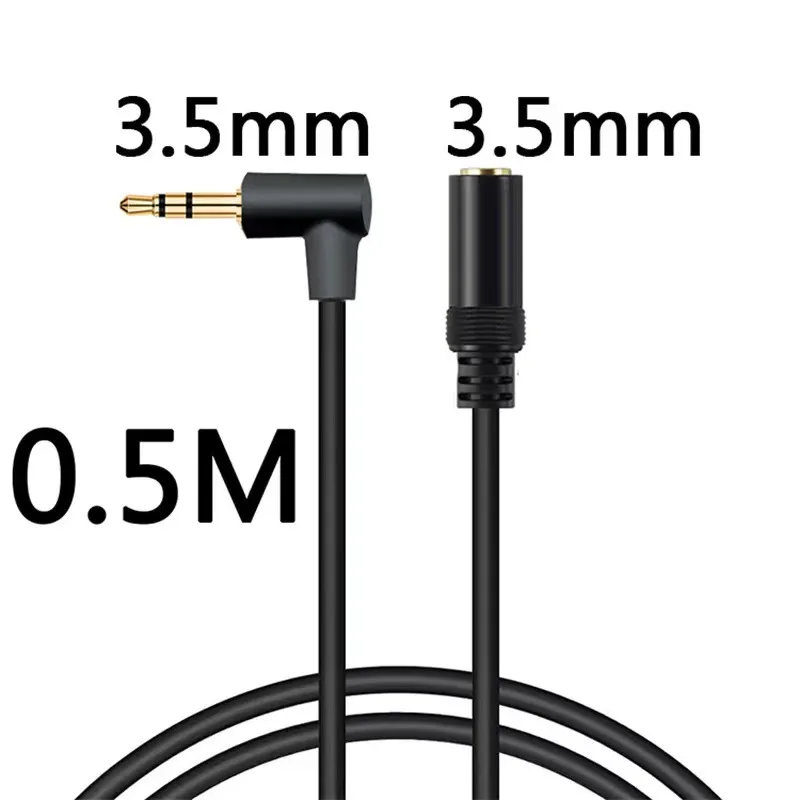 

Gold Plated 90 Degree Elbow Three Pole 3.5mm Male To Female Headphone Extension Cable Audio Cable Audio Extension Cable