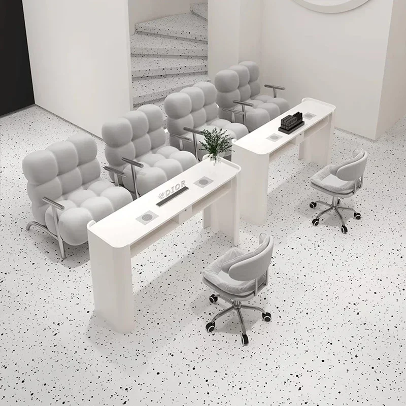 

European Reception Nail Desk Light Luxury Designer Aesthetic Luxury Manicure Table Art Salon White Nagel Tisch Salon Furniture