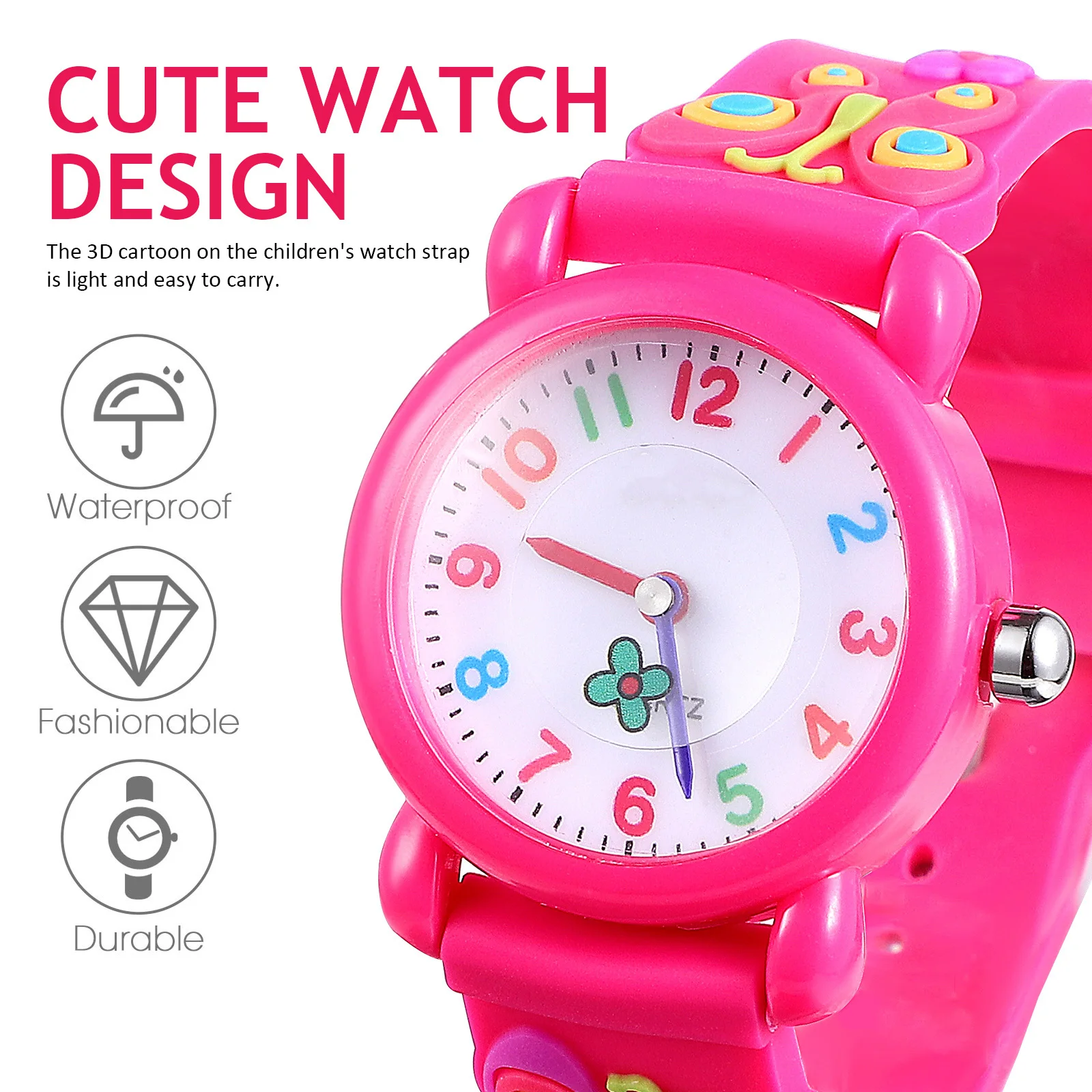 2Pcs Cartoon Waterproof Watches 3D Butterfly Silicone Quartz Watch for Gift Watch