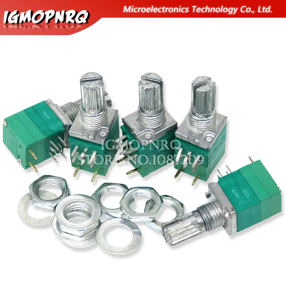 5pcs RV097NS 10K 50K single linked potentiometer B50K with a switch audio 8pin shaft 15mm  amplifier sealing potentiometer