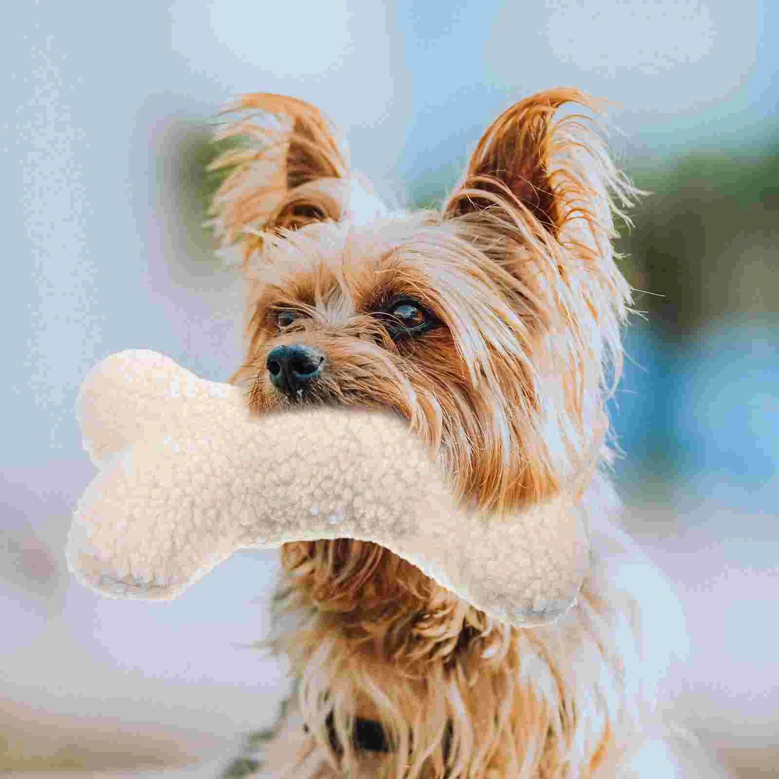 

Wool Velvet Bone Dog Toy for Puppies Small Dogs Beige Color Chew Squeaky Resistant Teething Toy Fun Pet Play