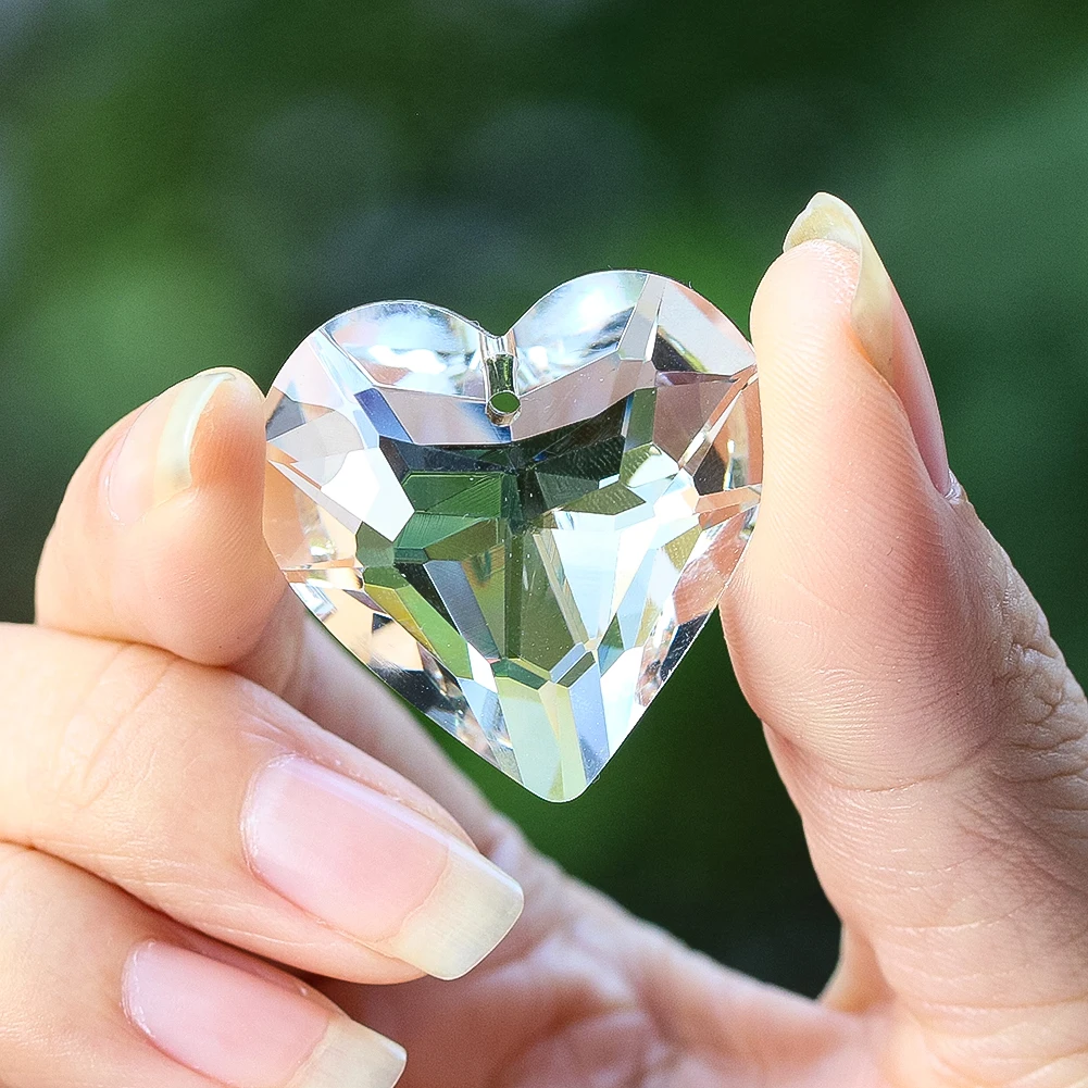 Transparent Heart Crystal Prism Sun Catcher Hanging Ornament Living Room Decoration Pendant Chandelier Parts DIY Wedding Gift