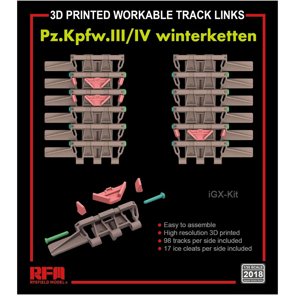 

RyeField RM2018 1/35 Scale Workable Track Links for Pz III/IV Winterketten Tank Hobby Craft Toy Assembly Model Kit