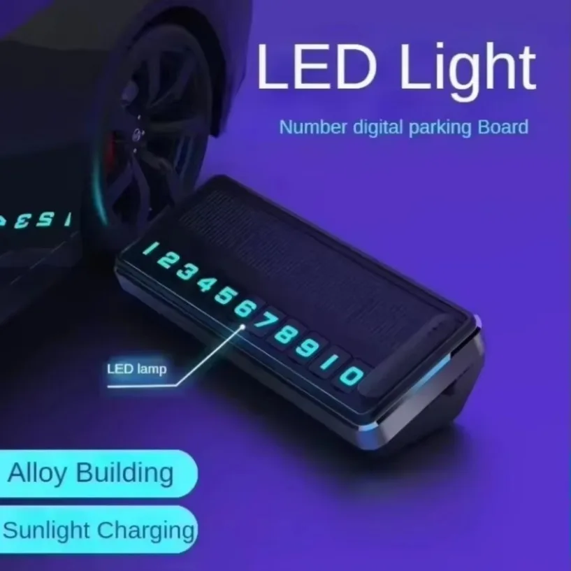 Car Solar Energy Aluminum Alloy Temporary Number Plate General Motors Temporary Parking Sign LED Light Car Interior Accessories