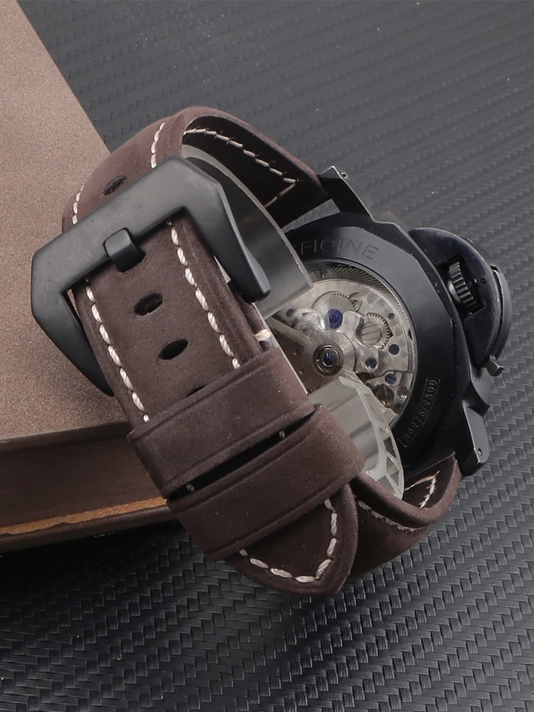 For Panerai Panerhai Casio Seagull Tissot West Iron City Crazy Horse Leather Watch Strap Men 20 22 24 26mm