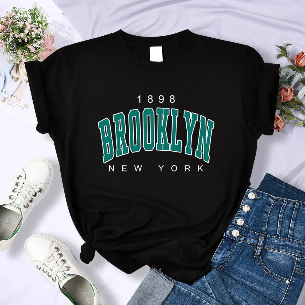 

Women T Shirt Vintage 1898 Brooklyn New York City Letter Print Tee Clothes Loose T-Shirts Comfortable Tops Hip Hop Trendy