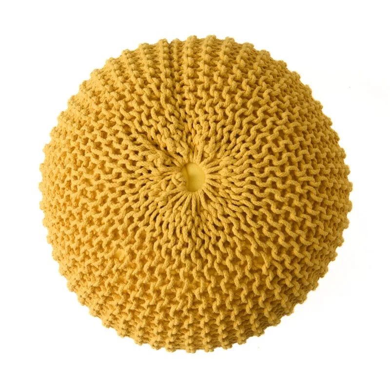 Yellow Bean Bag Pouffe Knitted Cotton Round Pouf Footrest For Living Rooms Bedrooms Nurseries Kids Spaces Easy Care