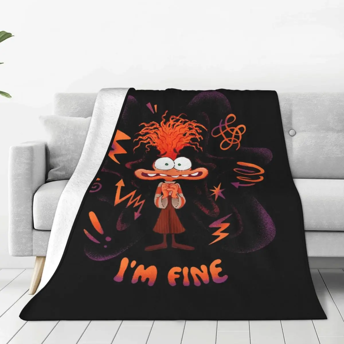 Inside Out Knitted Blanket Fleece I'm Fine Emotional Anxiety Super Soft Throw Blanket for Bedroom Sofa Bedroom Quilt