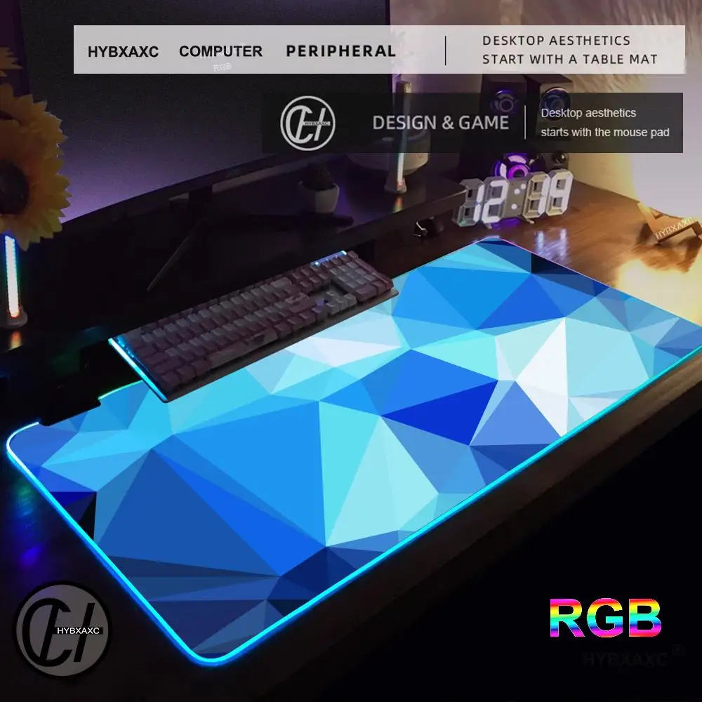 Alfombrilla de ratón de arte geométrico, alfombrilla de ratón RGB para juegos, alfombrilla de escritorio HD para Gamer, alfombrillas de ratón XXL con luz LED grande, alfombra para ordenador y PC