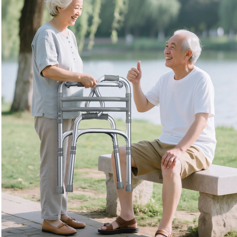 

Lightweight Rehabilitation Mobility Aids Commode Chairs,Aluminum Alloy Folding Walker for Seniors,Simple Elderly People Crutches