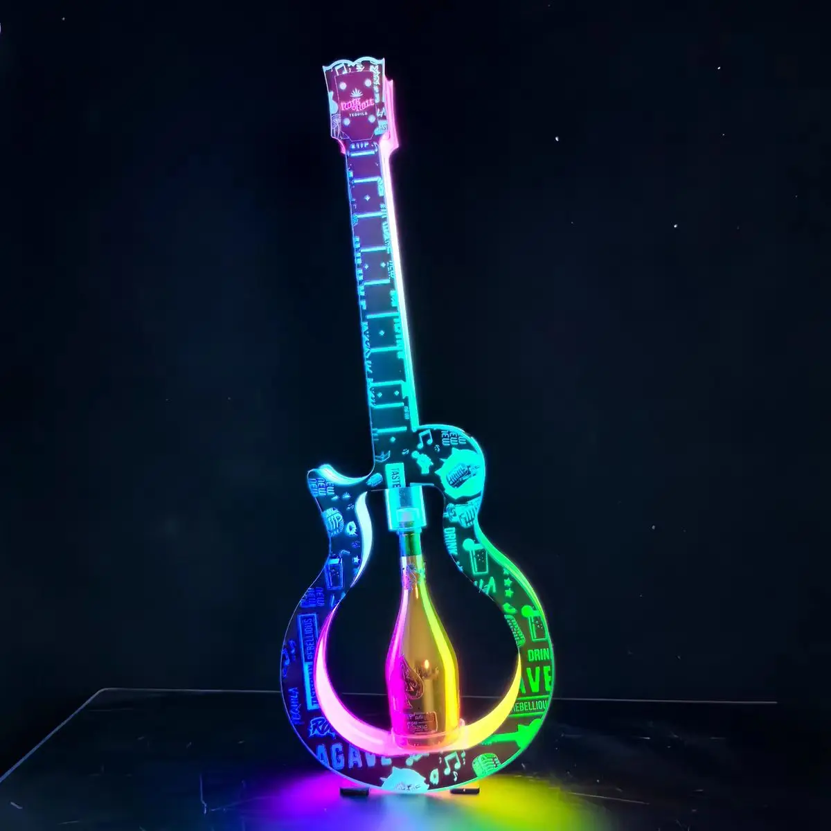 LED Colorful Luminous Guitar Bottle Presenter Holding Sign Champagne Wine Stand KTV Hand Placard Atmosphere Bar