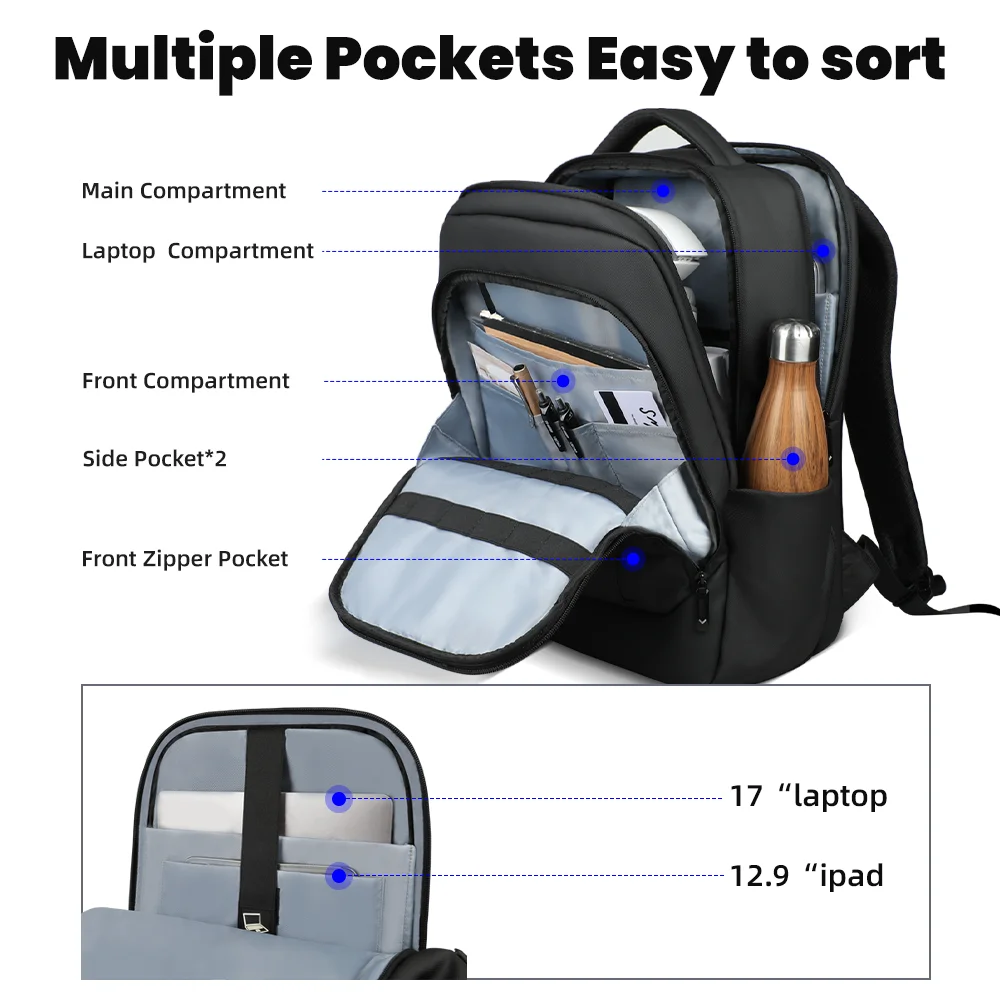 Heroic Knight Business Men’s Backpack Large Capacity 17 Inch Laptop Backpack USB Waterproof Travel Backpack School Bags for Man