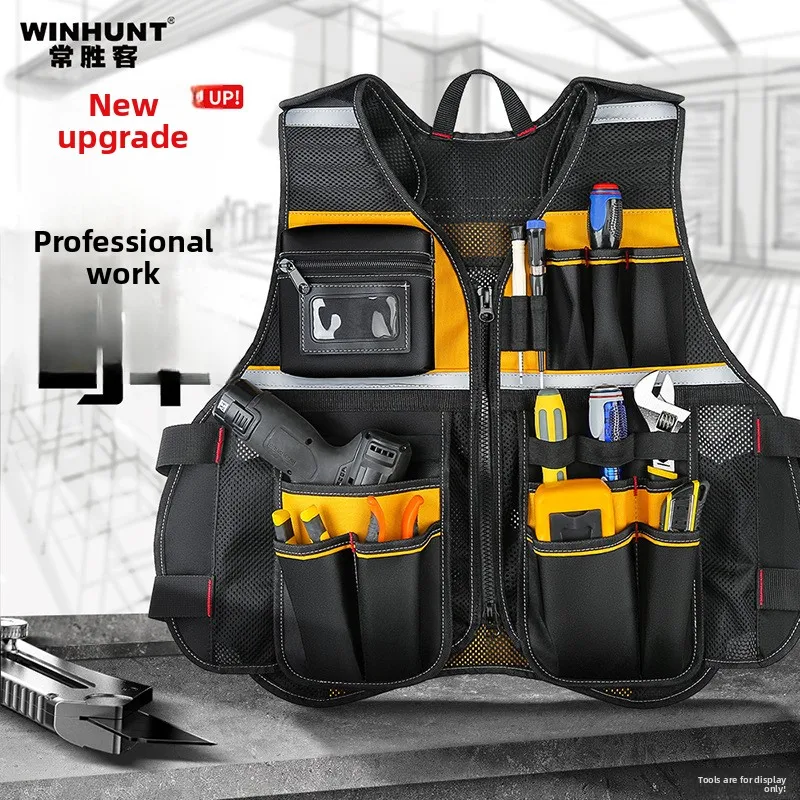 WINHUNT Tool Vest Work Safety Vest Electrician Reflective Workwear Jacket Construction Utility Vest Multi Pocket Tool Organizer