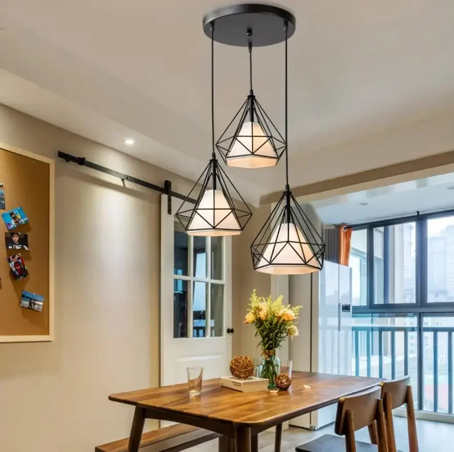

Creative Diamond Style Art Pendant Light Minimalist Retro Industrial Wind Iron Birdcage Pendant Lamp For Restaurant Bar Office