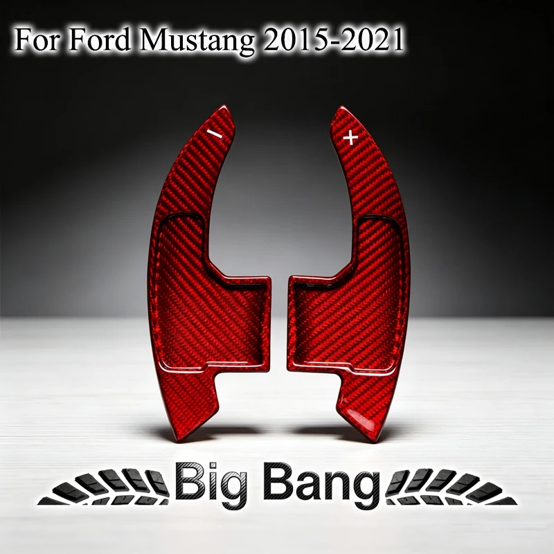 Suitable for 2015-2021 Mustang models, dry carbon fiber steering wheel, paddle shifters, carbon fiber textured car accessories.