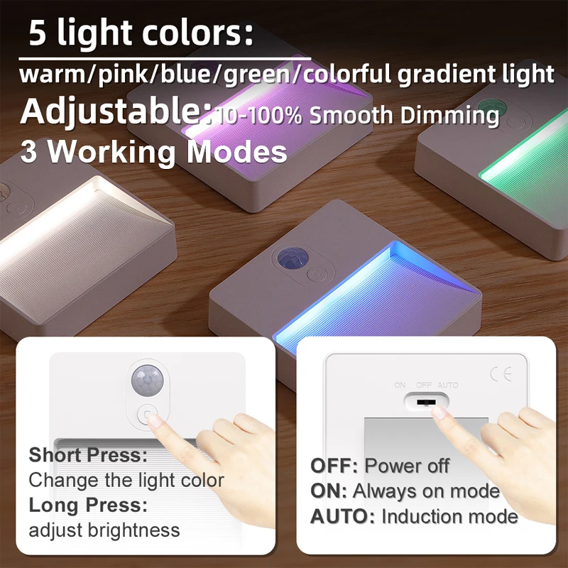 1/2/3/4 Pcs RGB Motion Sensor Night Light USB Rechargeable Color-Changing Lamp Dimmable Wireless LED Lighting for Closet Bedroom