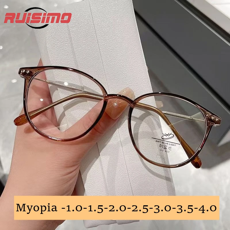 Ultralight Round Frame Reading Glasses Vintage Anti Blue Light Eyeglasses Fashion Trend Computer Eyewear Unisex Myopia Eye -1.0