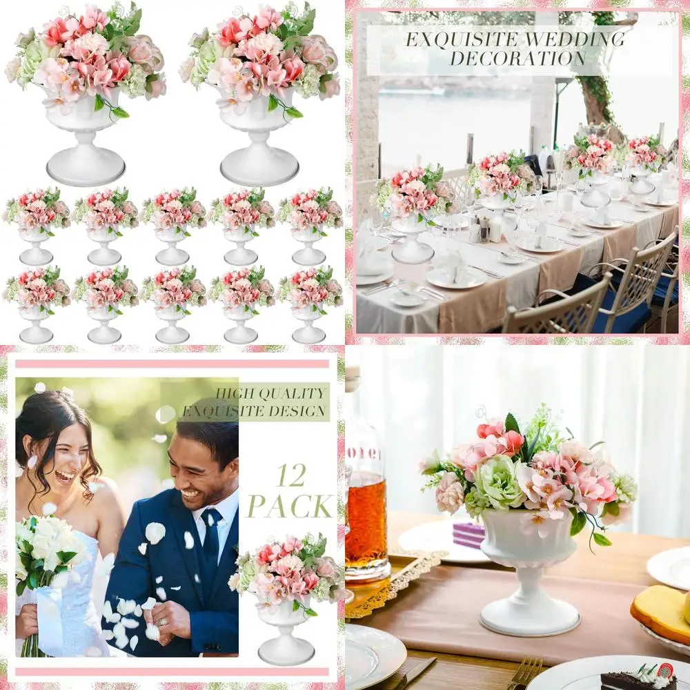 

Набор из 12 металлических ваз-урн для украшения стола, 5,91 дюйма, белые, идеально подходят для свадеб, мероприятий и домашнего декора