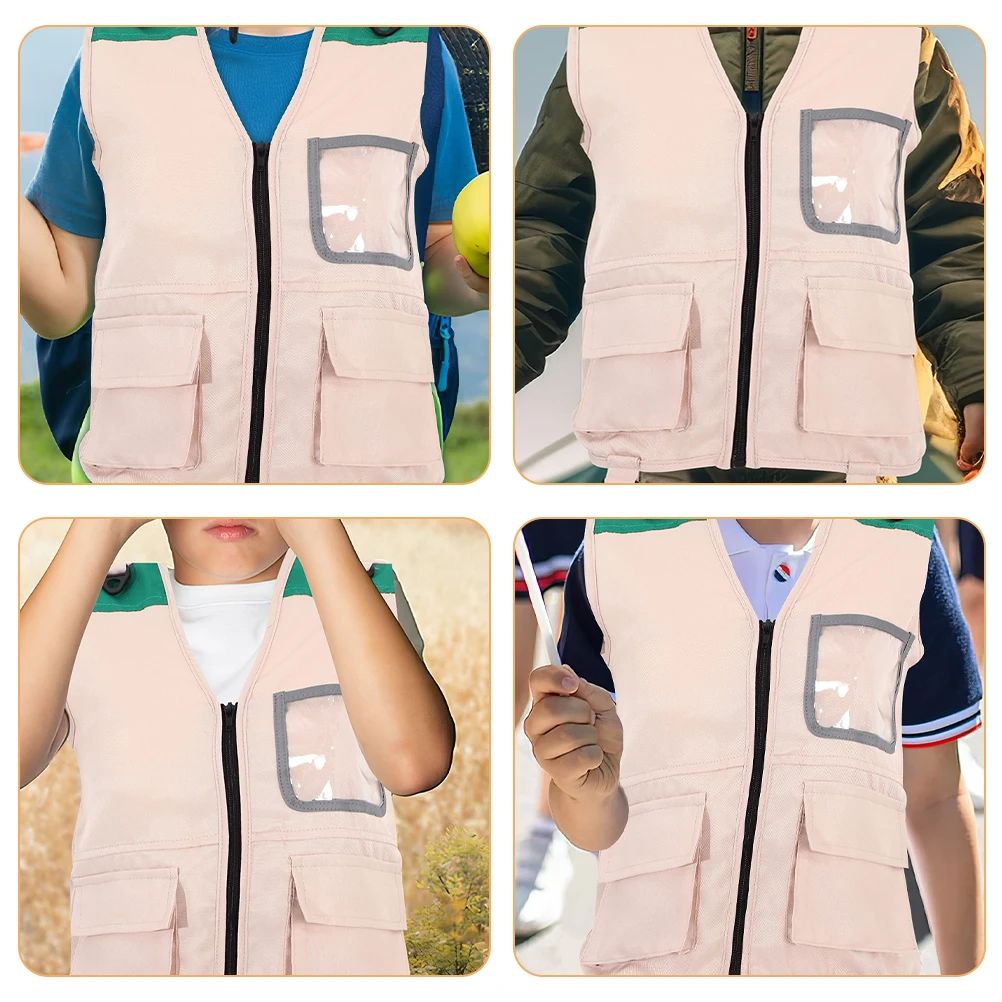 2pcs Kids Role playing Explorer Vest Outdoor Camping Children Fishing Costume Khaki Color Performance