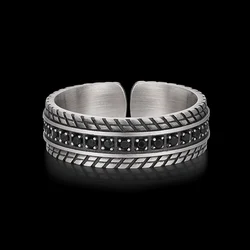 Temperament Thai Silver Ring For Men Simple Geometry Black Line Rings Trendy Vintage Jewelry Boy Friend Gift KOFSAC