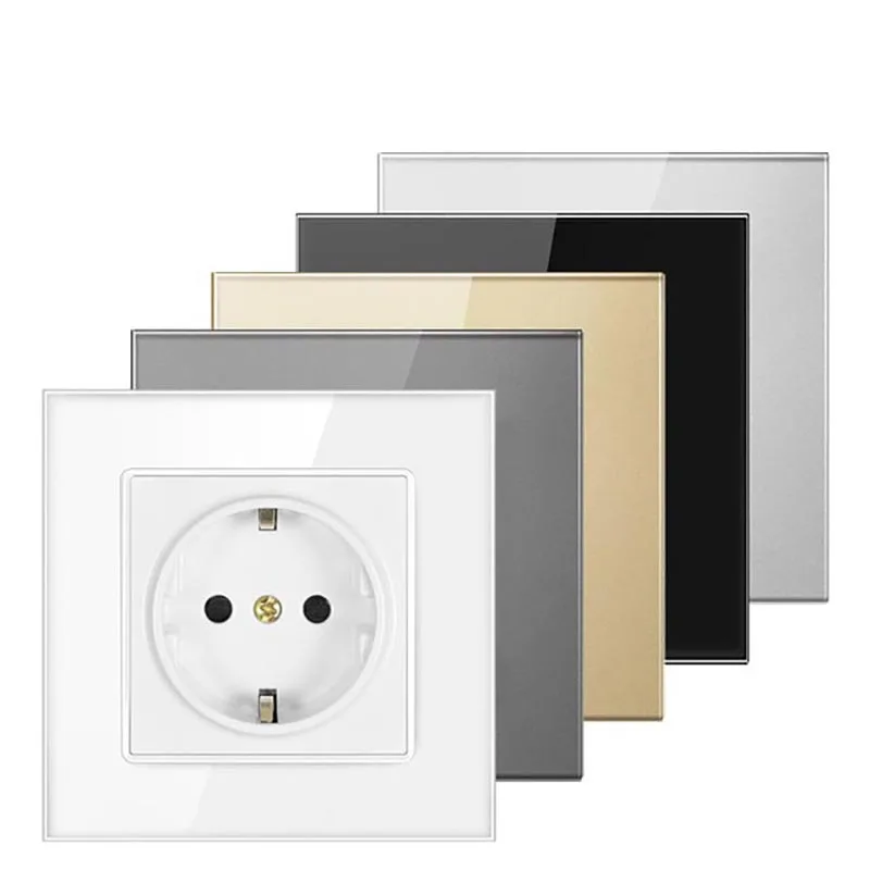 16A European socket European standard German wall socket tempered glass panel 10A 250V home decoration