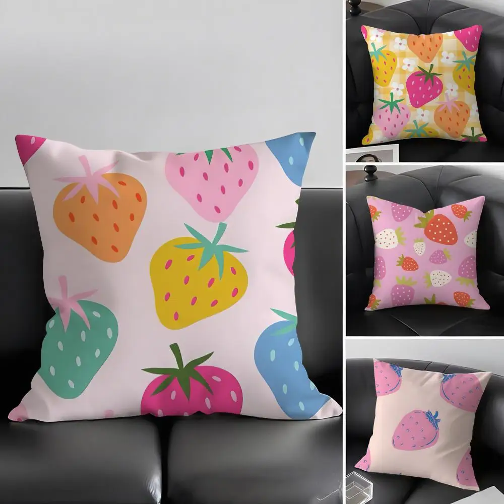 Strawberry Colorful Cushion Cover Pillowcase Ultra Soft Skin Friendly Fabric Cloud Like Comfort & Concealed Zipper